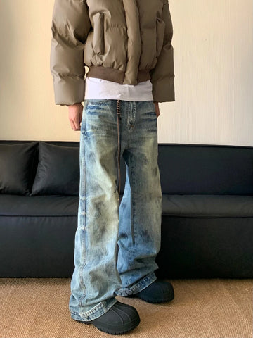 Aidase Jeans Men Vintage Graffiti Distressed Baggy All-match Denim Trousers High Street Hip Hop Harajuku American Style Mopping Autumn aidase-shop